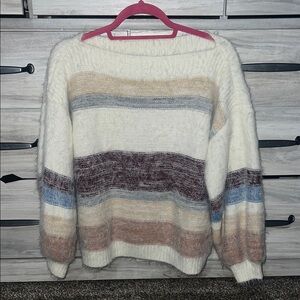 Cozy Striped Crewneck Sweater - Cream Multicolor
